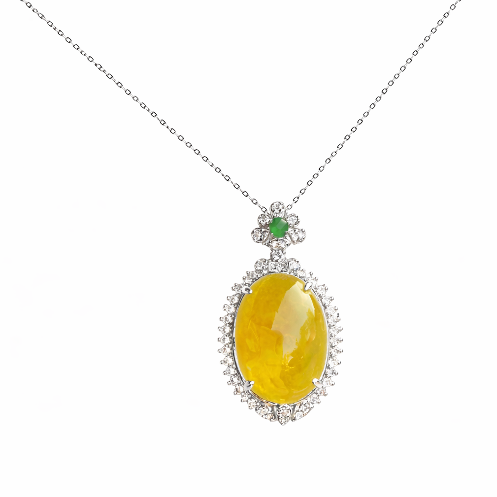 Highly Icy Golden Yellow Jadeite Oval Pendant