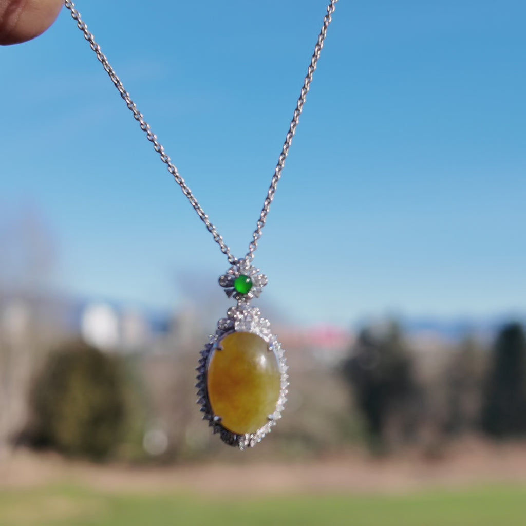 Highly Icy Golden Yellow Jadeite Oval Pendant