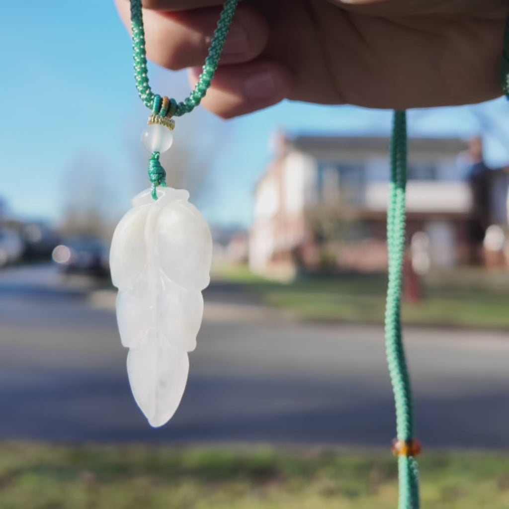 Icy White Jade Leaf Pendant